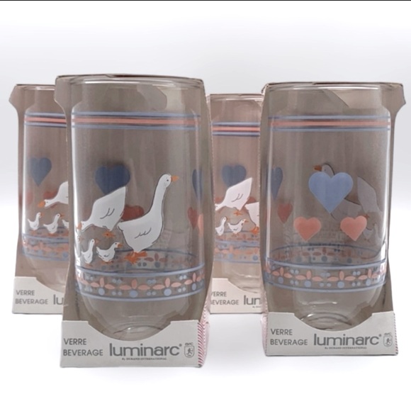 Vintage 80s Hearts and Geese Luminarc 
Beverage Drinking Glasses Set of 6 - Picture 3 of 8